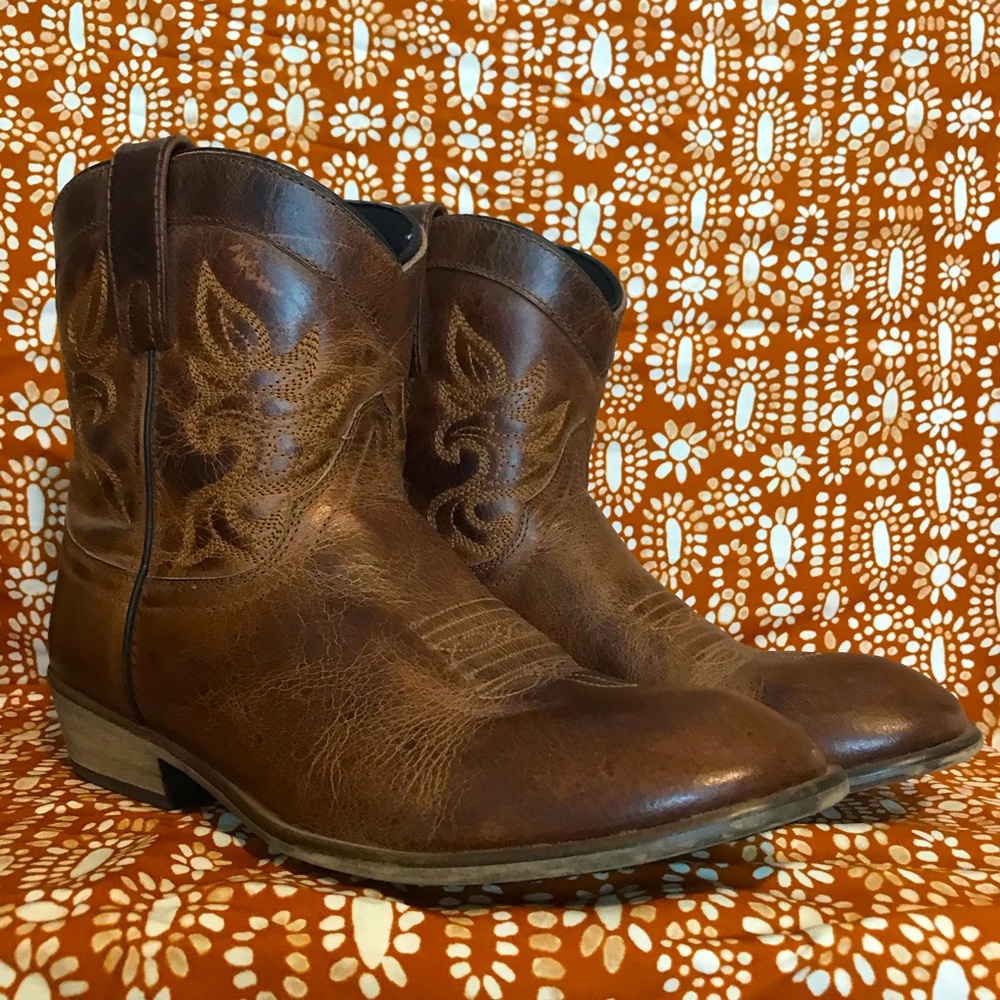 Brown leather booties